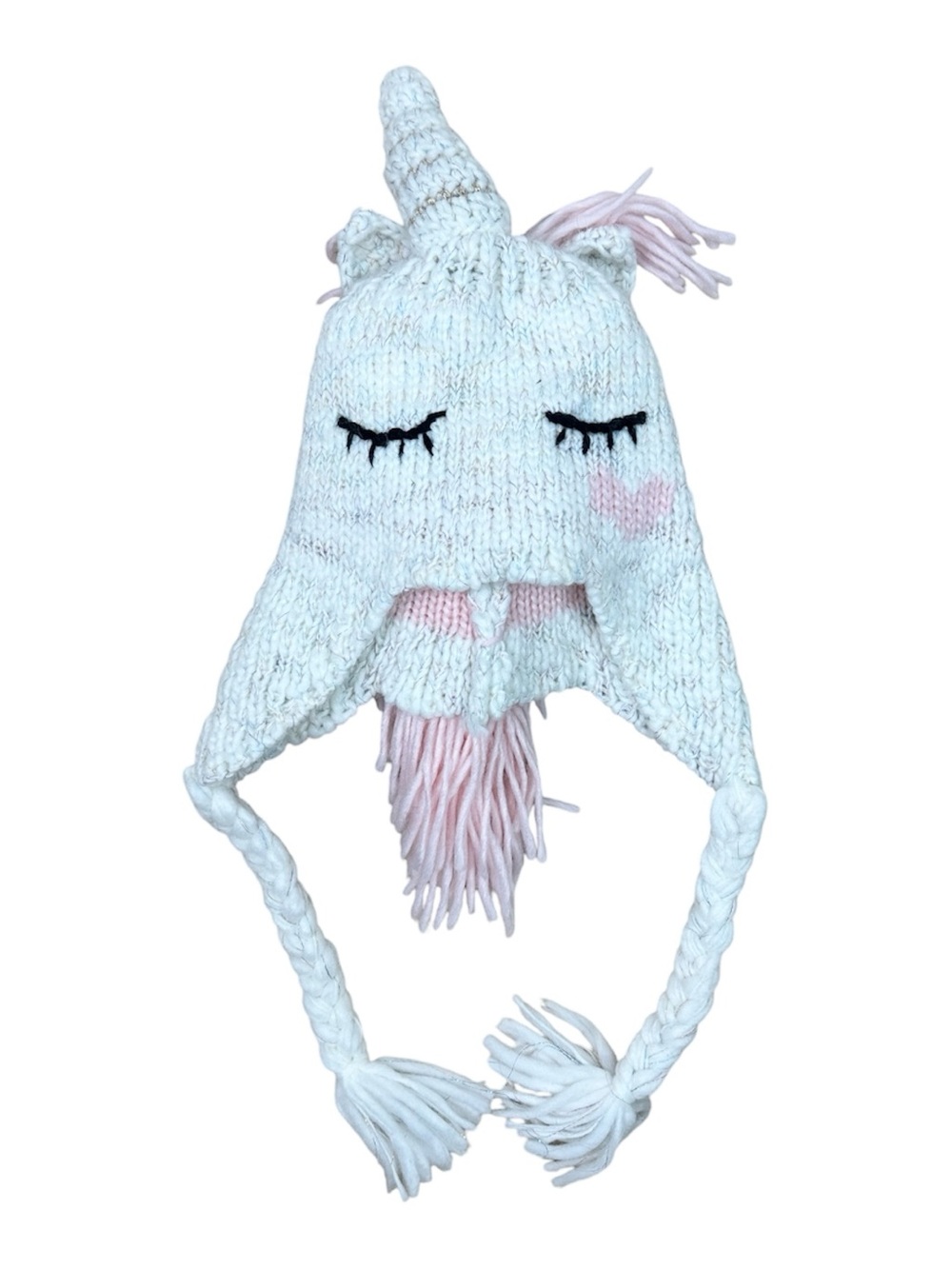 Cotton On Kids Unicorn Knit Earflap Hat - White & Pink